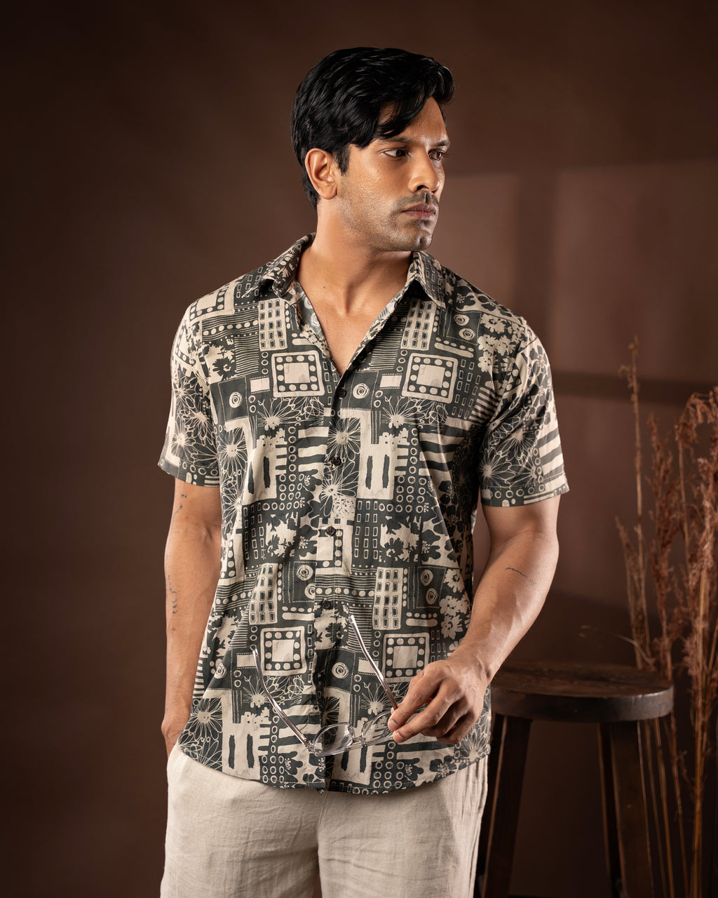 Green Abstract Short Sleeve Shirt