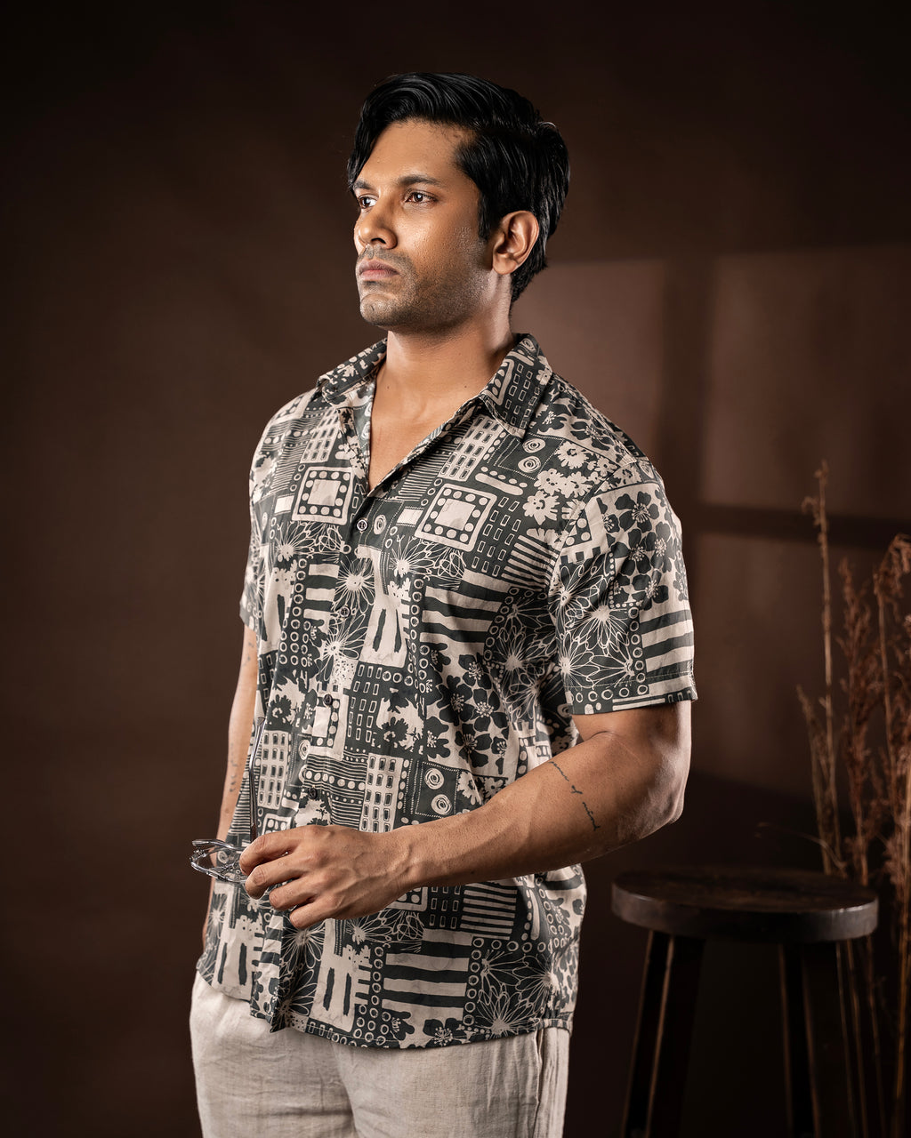 Green Abstract Short Sleeve Shirt