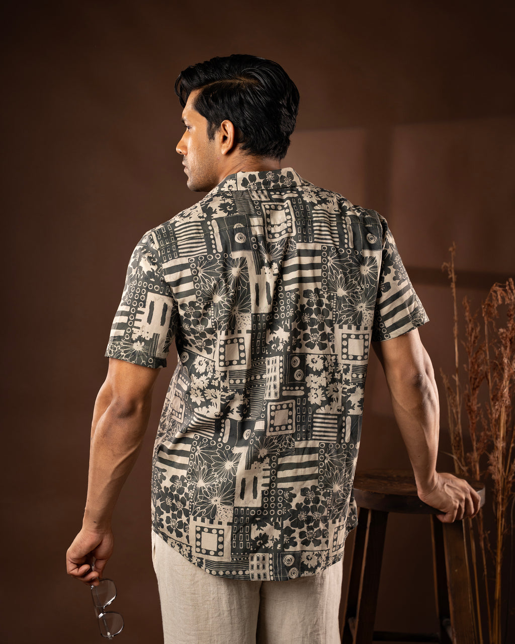 Green Abstract Short Sleeve Shirt